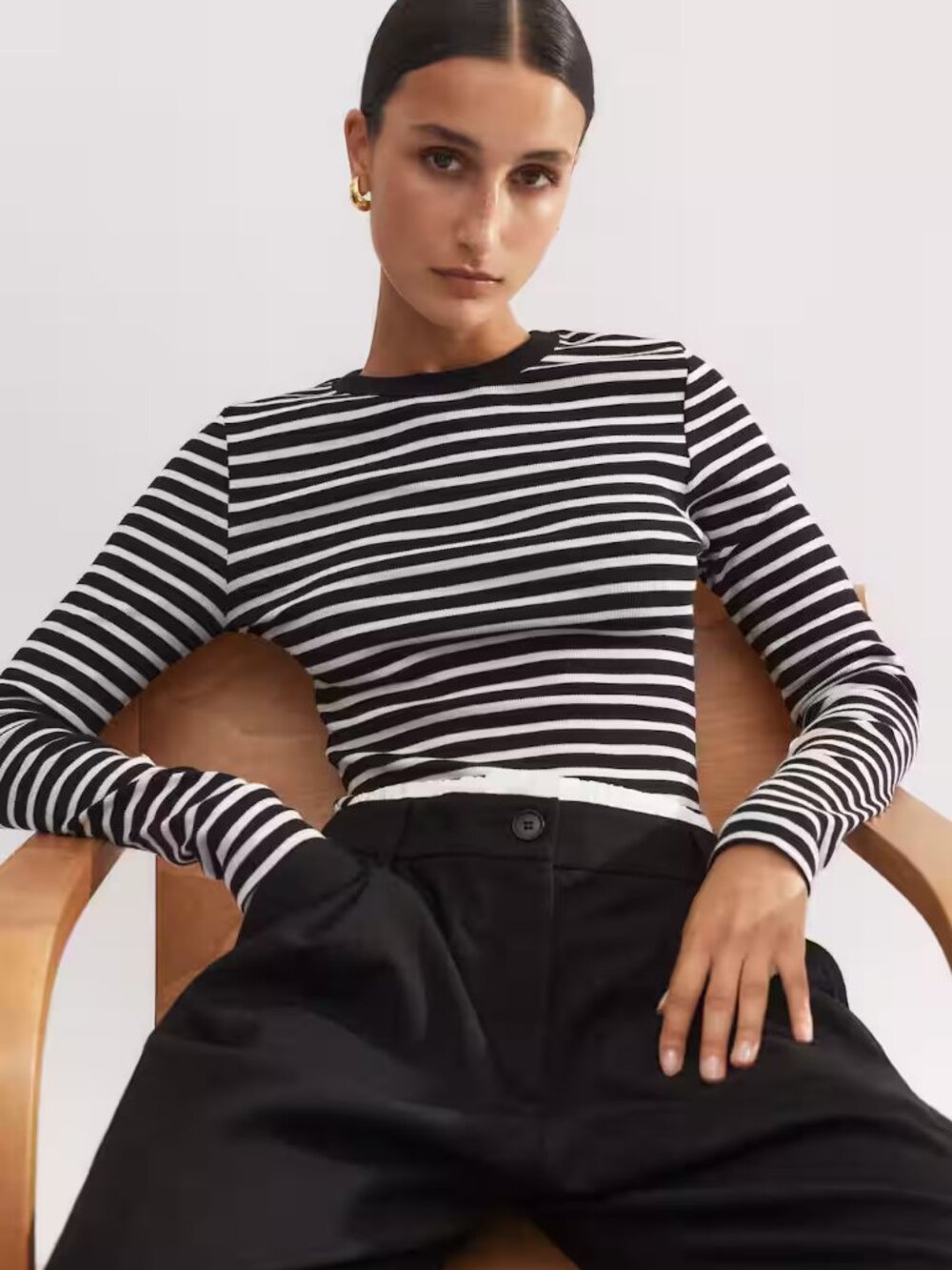 ME+EM Perfect Basic Top Rib Black White Stripe Womens 2